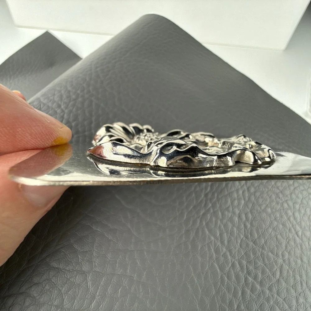 Vintage Sash Pin C Clasp Brooch‎ Daisy Sunflower Silver Tone Open Work Repousse